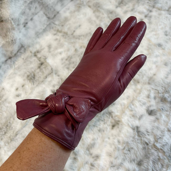 Vintage Gloves Mauve Pink Italian Leather 100% Cashmere Lining Size 6 - Picture 2 of 14